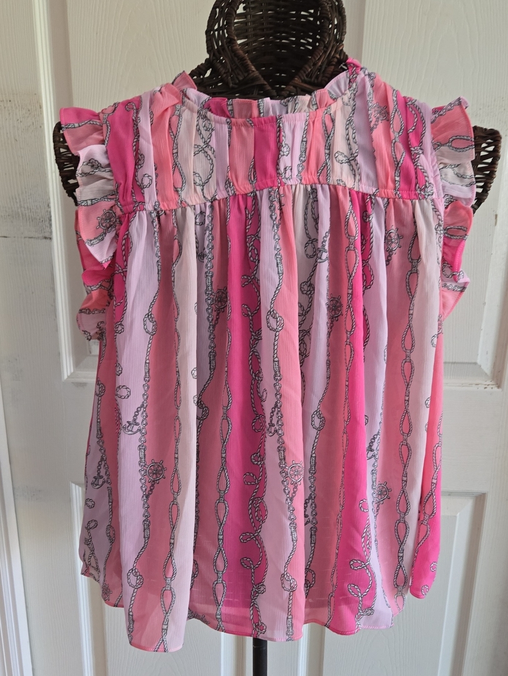 77 Park Women's Pink Striped Ruffle Sleeve Camisole-Size XL